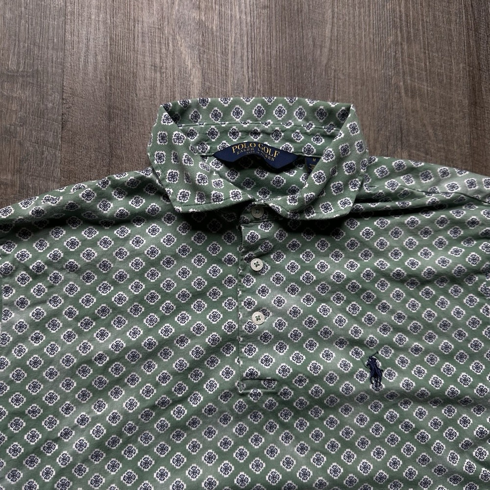 Polo Ralph Lauren Mens M Classic Fit Striped Polo Shirt Olive Green White